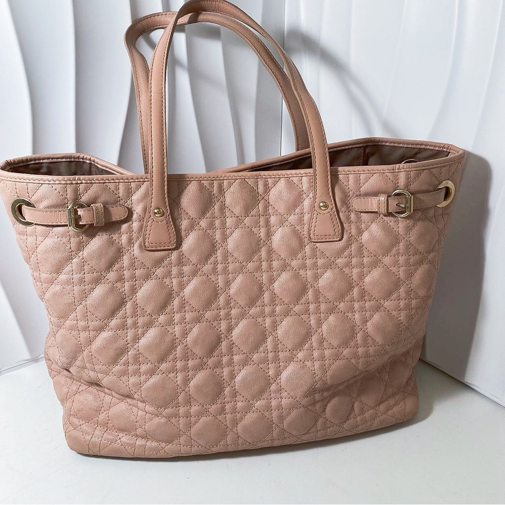 DIOR Lady Dior Tote Bag Blush Pink Cannage Quilted Canvas Gold Hardware - Picture 2 of 12